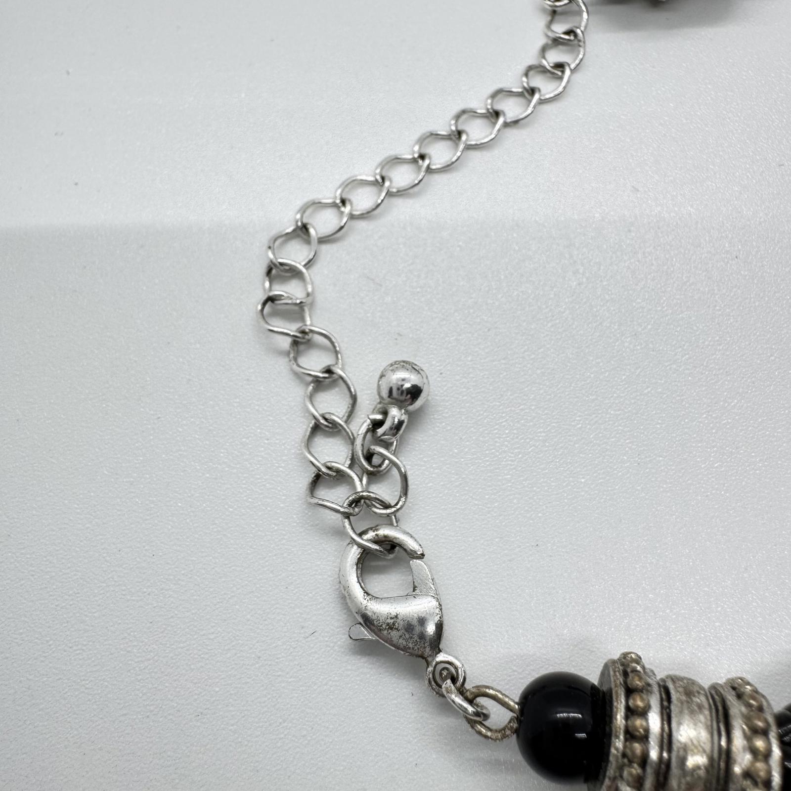 Silver-Tone Black Beaded Multi-Strand Necklace – Statement Pendant Jewelry