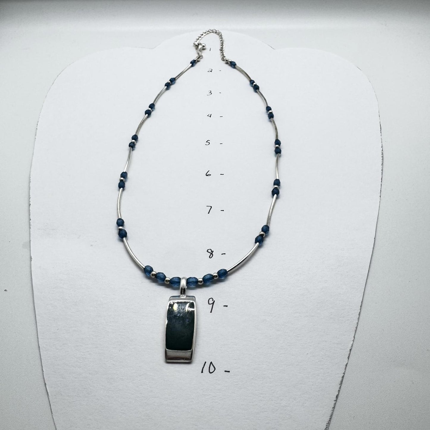 Signed Elegant Blue Beaded Necklace with Silver Tone Pendant BoHo Artisan VTG