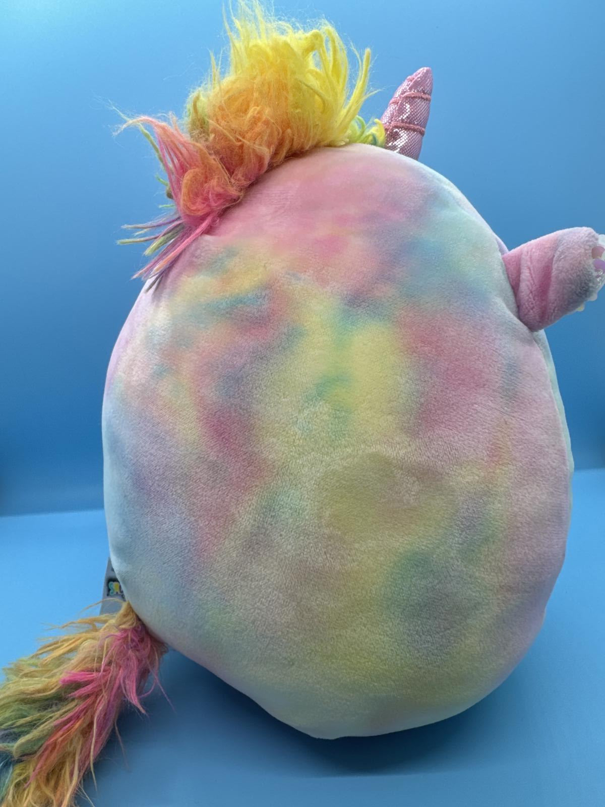 Squishmallows Cute Rainbow Tie Dye Unicorn Plush Pillow - Sequin Details