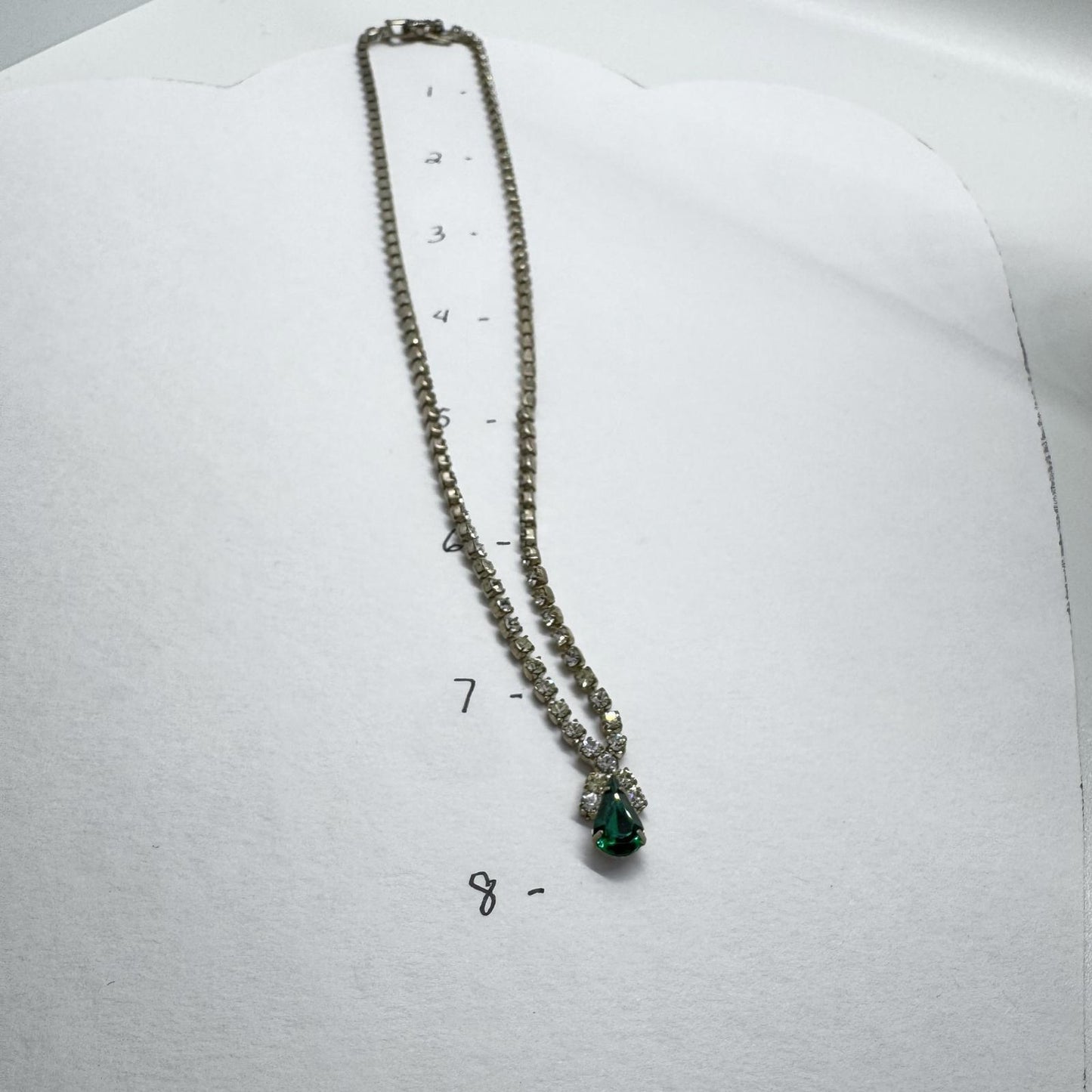 Vintage Rhinestone Necklace with Emerald Green Teardrop Pendant – Art Deco Glam