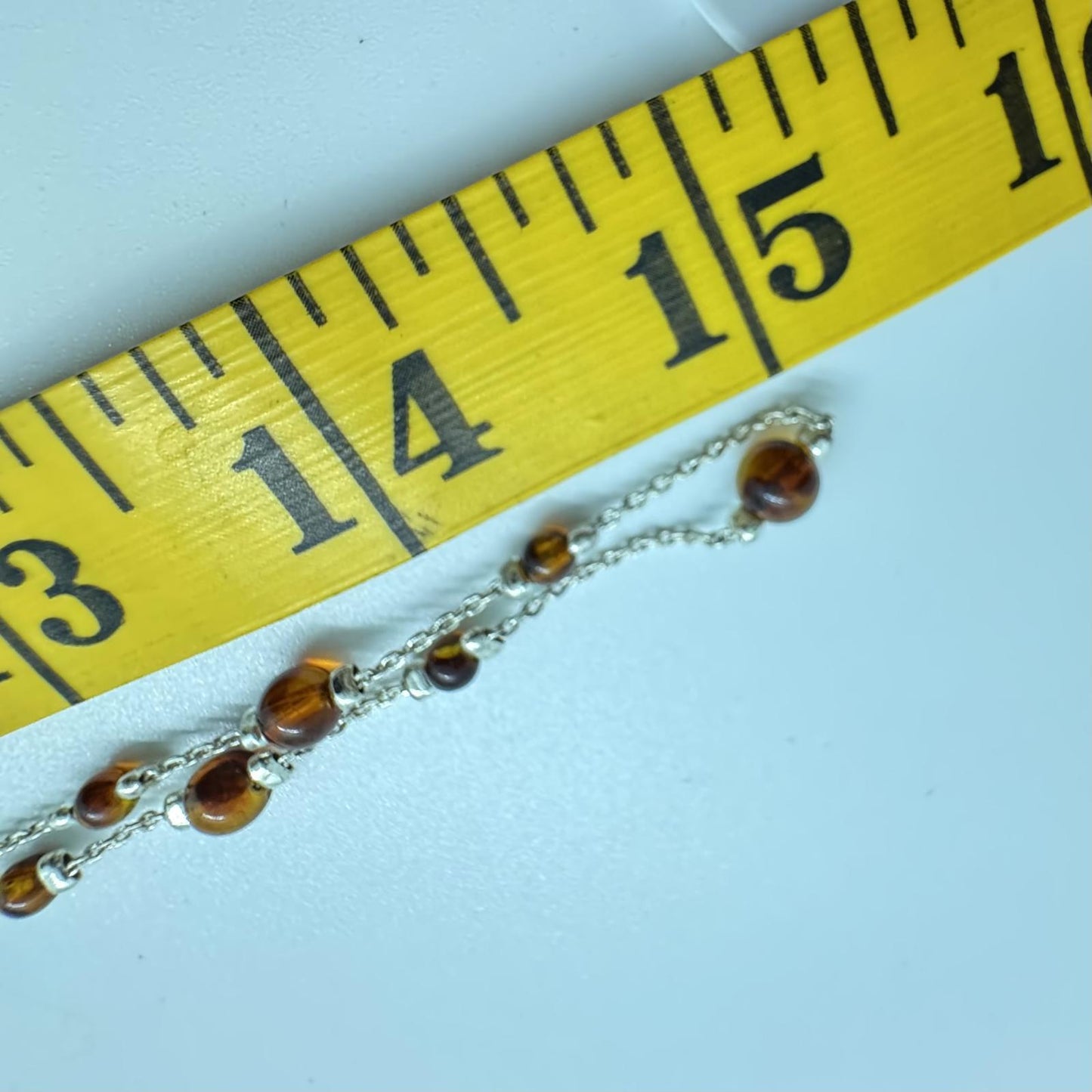 Boho Amber-Colored Glass Bead Necklace – Silver-Tone Chain, Elegant & Minimalist