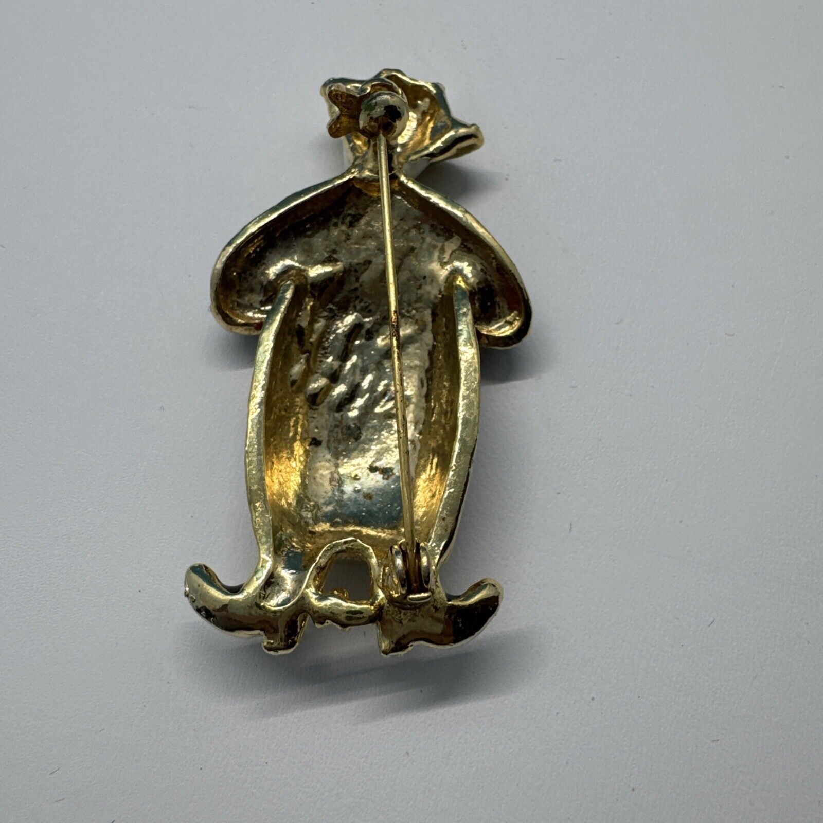 Vintage Brooch Rodeo Clown in a Barrel Gold Tone White Enamel Red Amber Black 