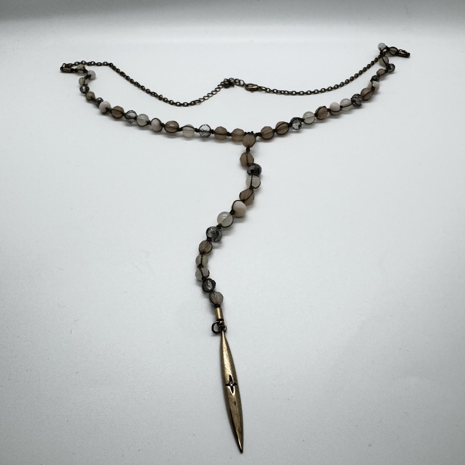 Vintage Bronze-Tone Y Lariat Necklace – Beaded Dangle Pendant Boho Jewelry
