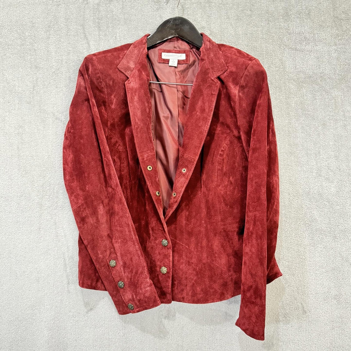 Coldwater Creek Burgandy Red Suede Leather Blazer Jacket – Women’s Size L