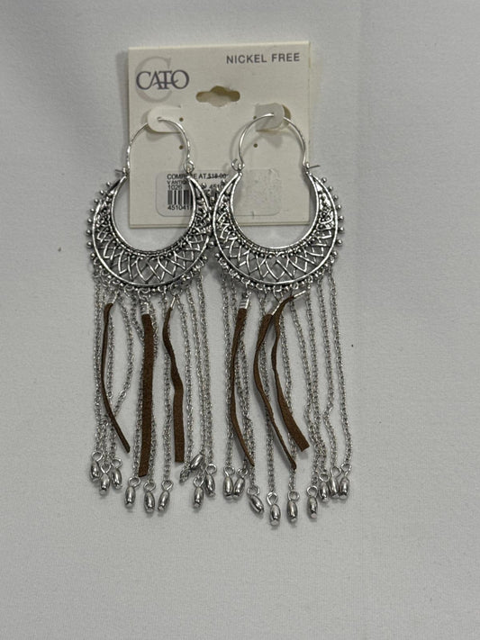 Cato SilverTone Boho Hoop Earrings with Fringe and Chains - Nickel Free NWT