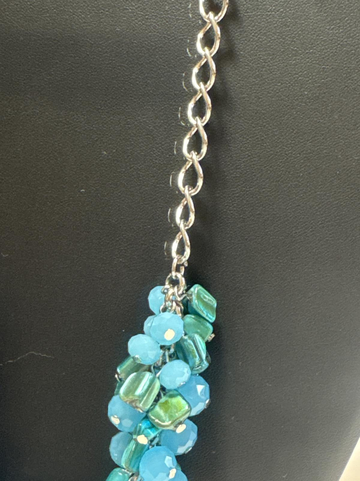 Chunky Blue Beaded Statement Necklace – Multi-Tone Layered Jewelry