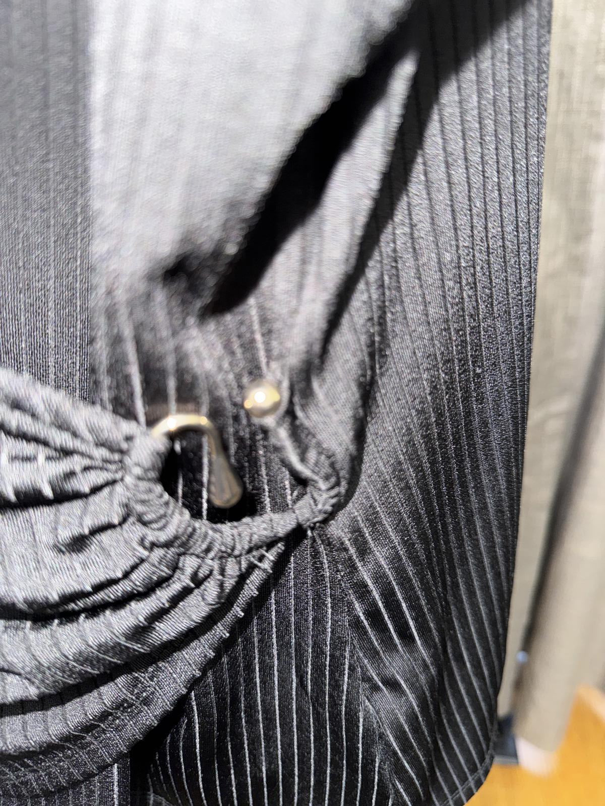 Stylish Ribbed Faux Black Wrap Top 1X