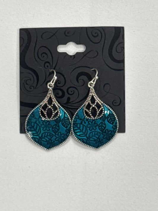 Stunning Teal Floral Dangle Earrings NWT