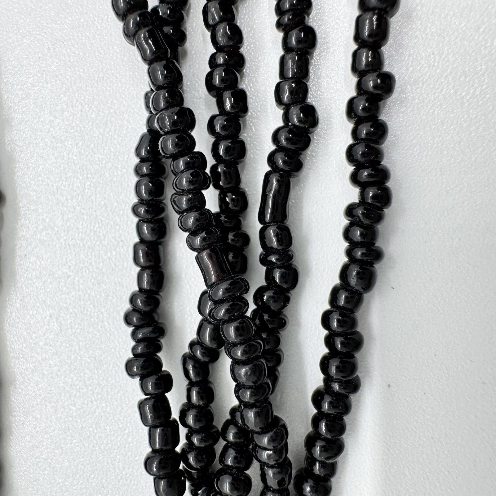 Silver-Tone Black Beaded Multi-Strand Necklace – Statement Pendant Jewelry