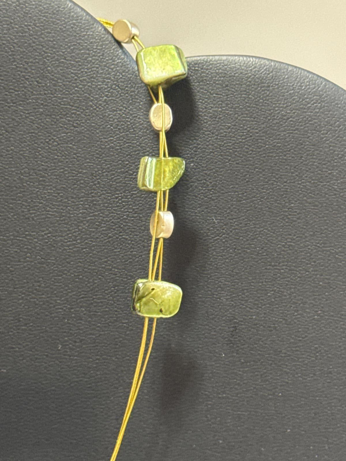 Green Earthy Pendant Necklace – Boho Wire Strand Gemstone Jewelry