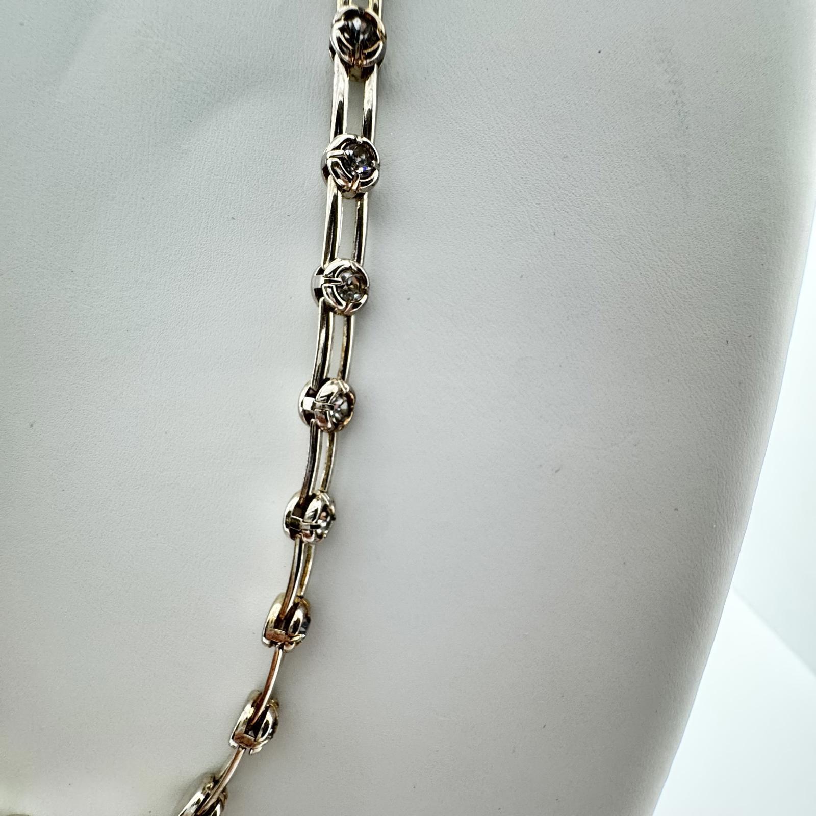 Vintage Silver-Tone Rhinestone Bar Link Necklace – Art Deco-Inspired Design