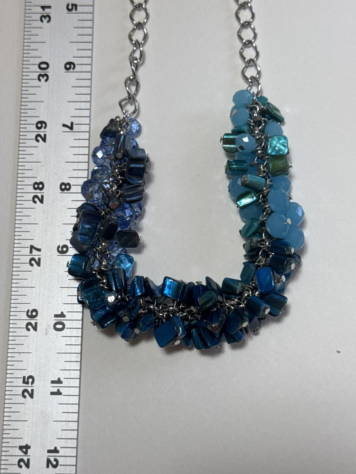 Chunky Blue Beaded Statement Necklace – Multi-Tone Layered Jewelry