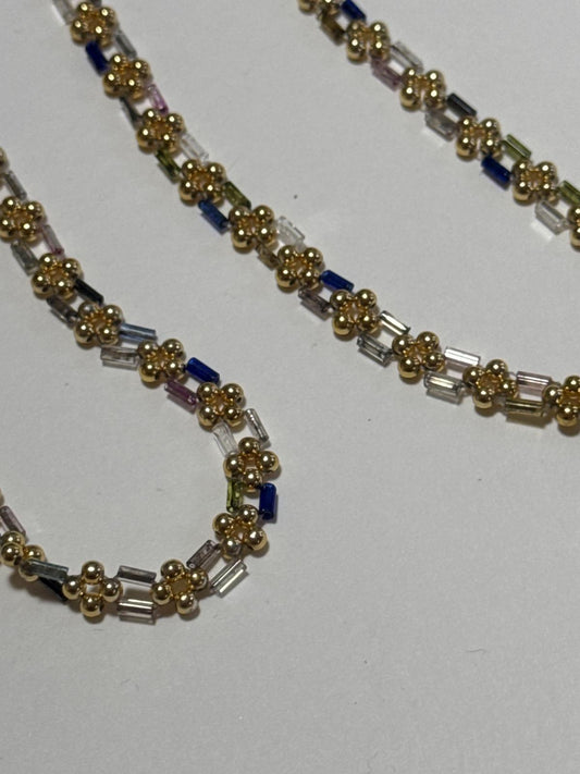 Elegant Gold Tone and Colorful Beaded Necklace Retro Costume Jewelry