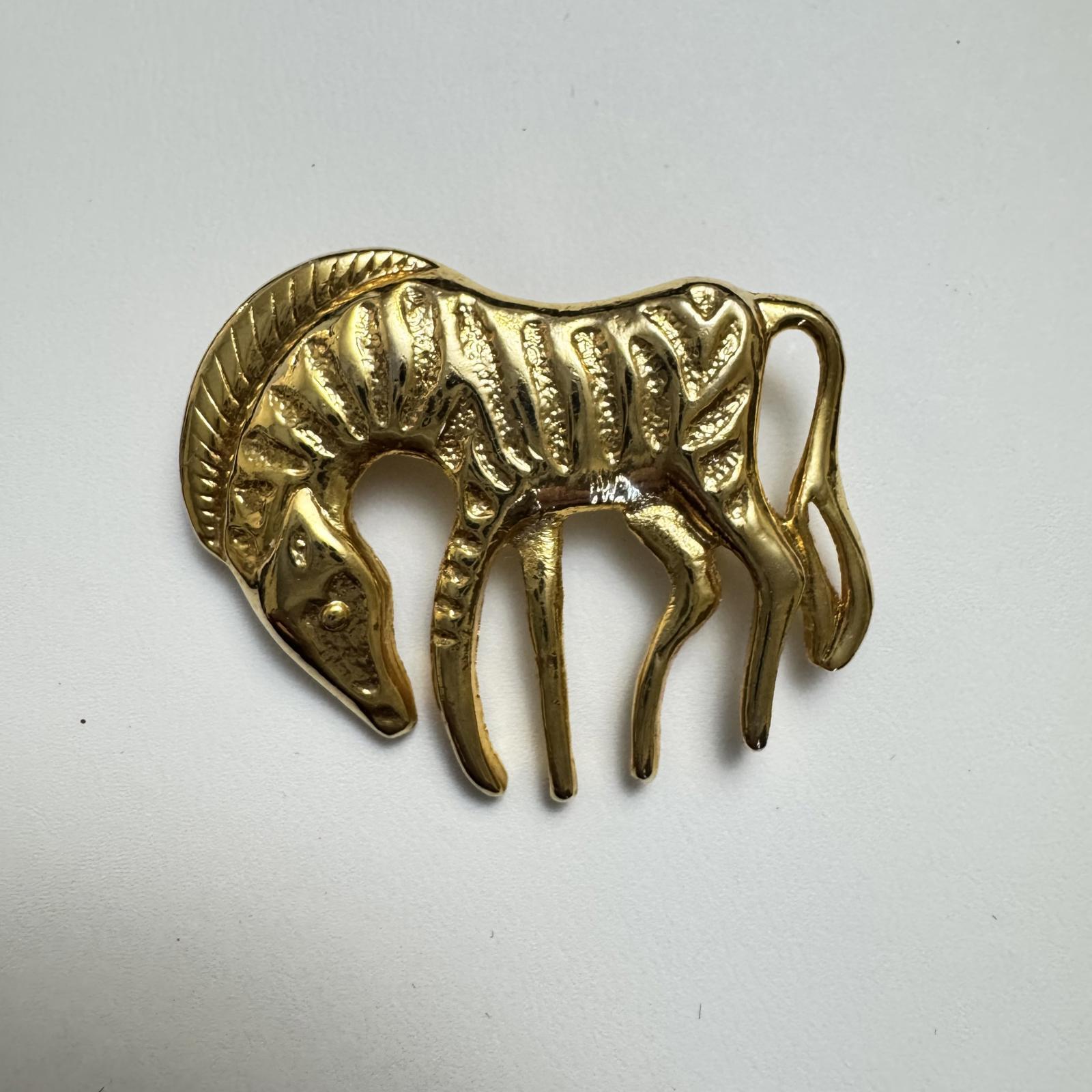 Vintage Gold Zebra Brooch – Safari Animal Statement Pin