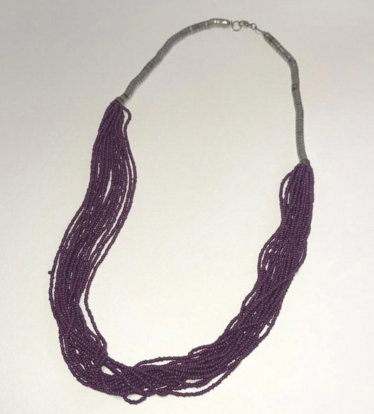 Boho Multi-Strand Purple Beaded Necklace – Layered Tribal Jewelry