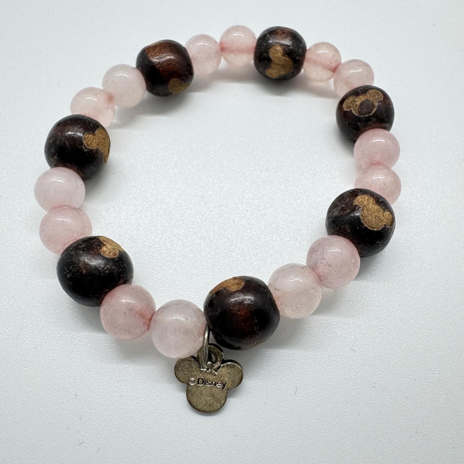 Disney Mickey Mouse Charm Bracelet - Elegant Pink and Brown Beaded Design