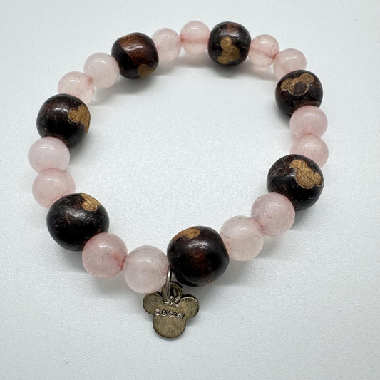 Disney Mickey Mouse Charm Bracelet - Elegant Pink and Brown Beaded Design