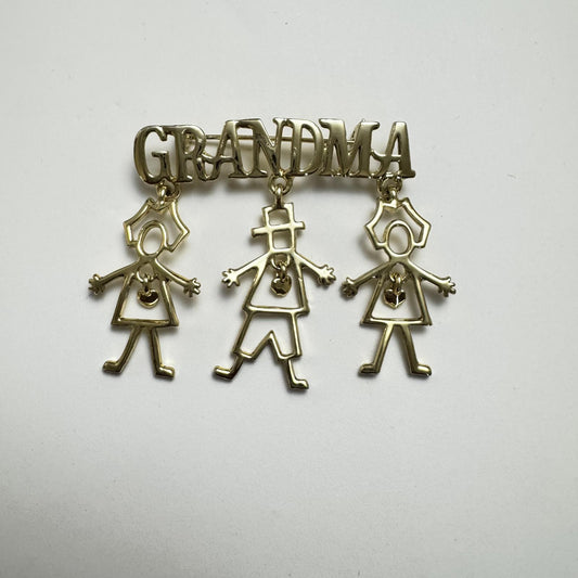 Vintage Gold-Tone Grandma Charm Brooch – Nostalgic Grandmacore Jewelry