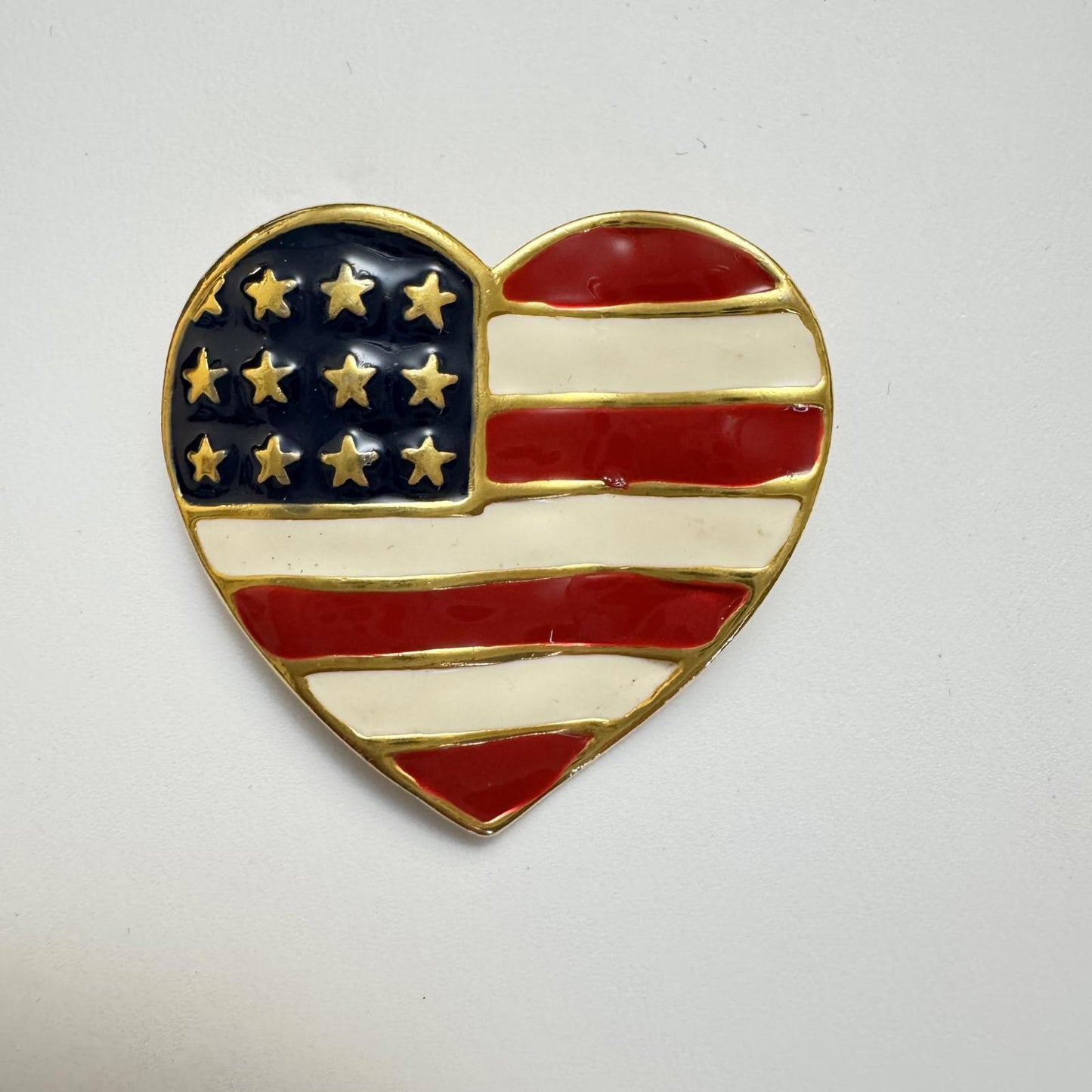Vintage Patriotic Heart Brooch – American Flag Pin USA Americana Jewelry