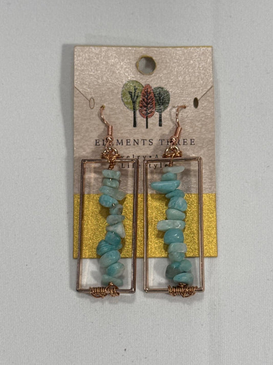 Handcrafted Artisan Aqua Natural Stones and Copper Color wire
