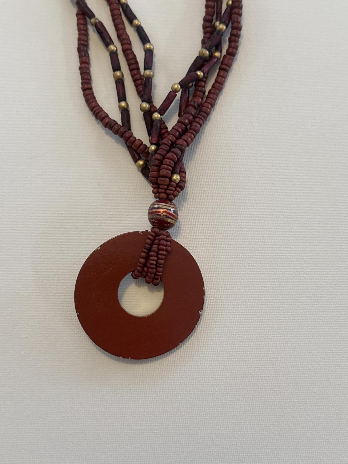 Boho Tribal Beaded Necklace with Large Pendant – Ethnic Statement Jewelry