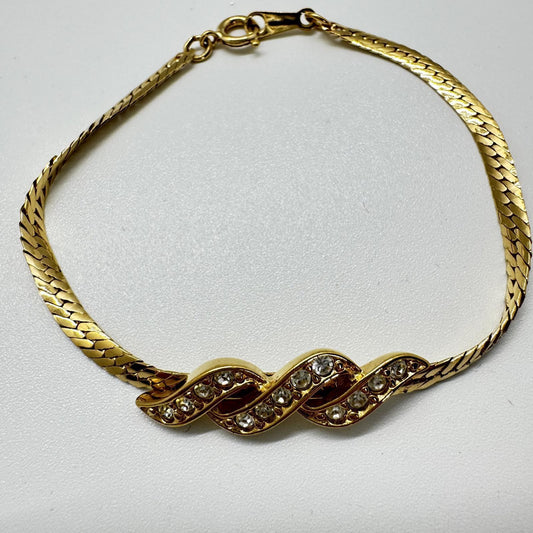 Vintage Avon Gold-Tone Rhinestone Bracelet – Twisted Wave Link Design