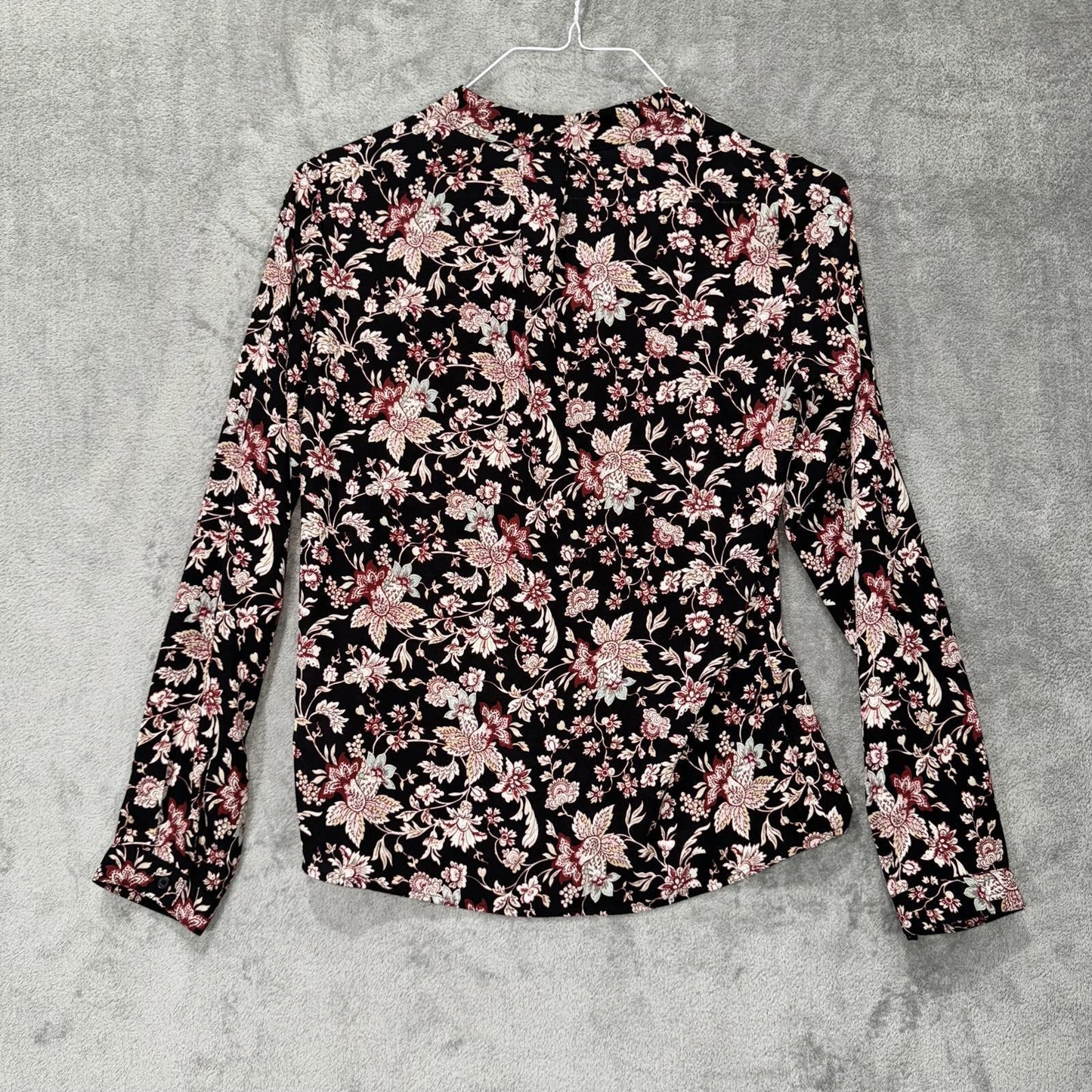 Express Black Floral Button-Up Blouse – Long Sleeve, Women's Size XS