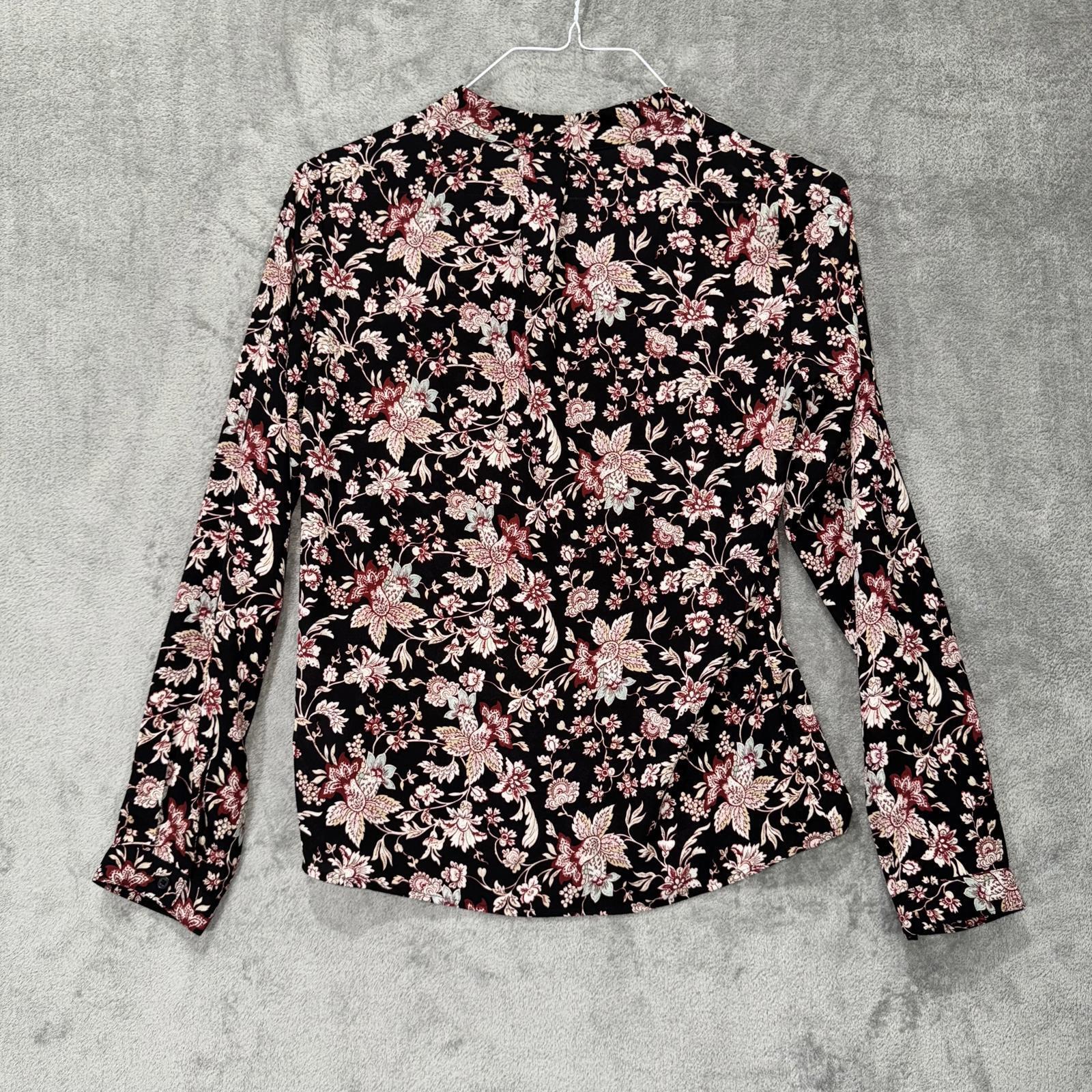 Express Black Floral Button-Up Blouse – Long Sleeve, Women's Size XS