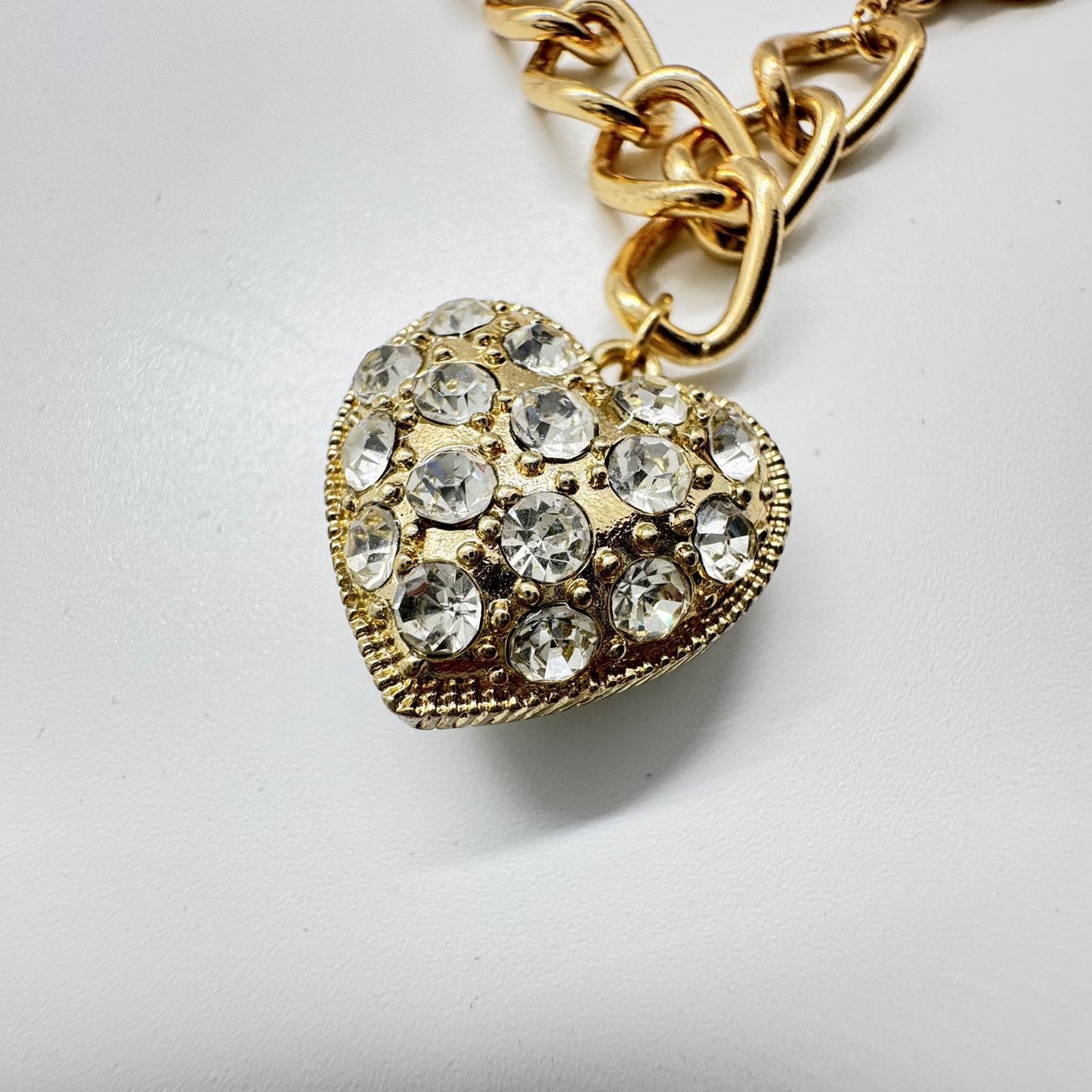 Liz Claiborne Gold-Tone Heart Charm Bracelet – Rhinestone Pave Toggle Clasp