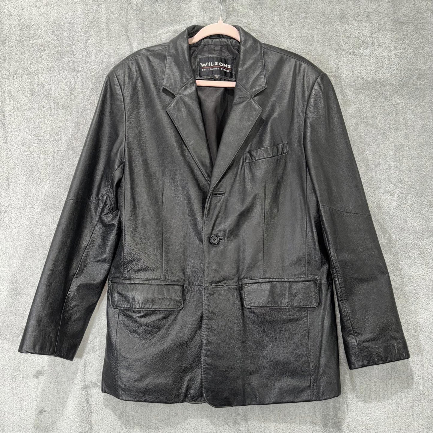 Wilson’s Leather Black Blazer Jacket – 100% Genuine Leather, Men's Size L