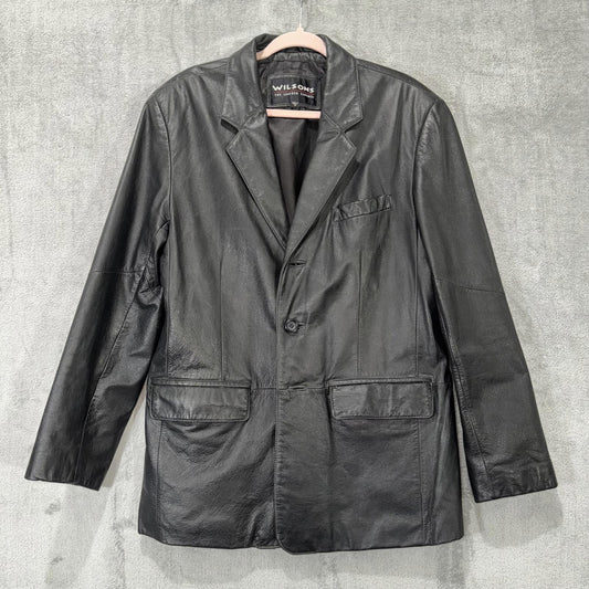 Wilson’s Leather Black Blazer Jacket – 100% Genuine Leather, Men's Size L
