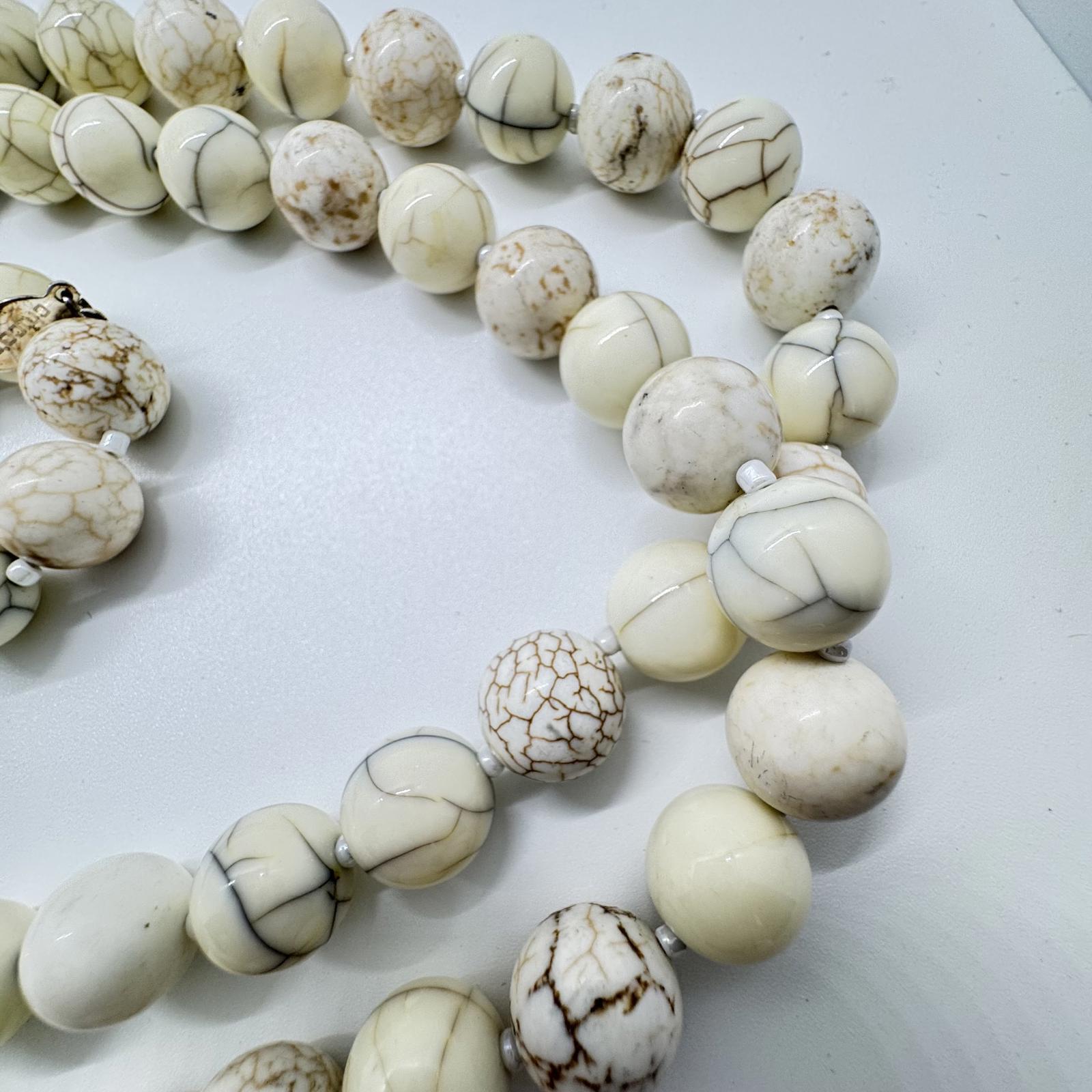Chico’s Long White Howlite Beaded Necklace – Layered Boho Statement Jewelry