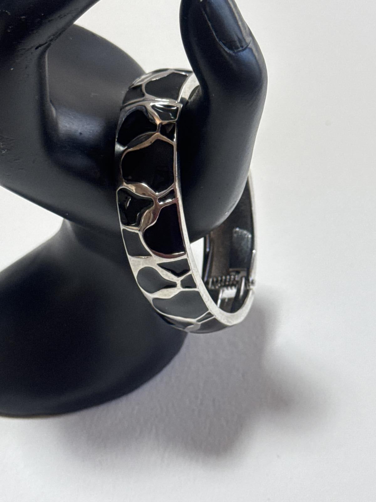 Stylish Black & Silver Geometric Bangle Bracelet