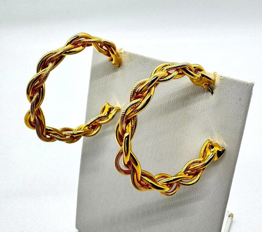 Vintage Gold-Tone Twisted Rope Hoop Earrings – Chunky Statement Jewelry