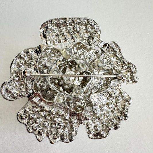 Vintage Style Floral Rhinestone Brooch - Sparkling Pin Jewelry