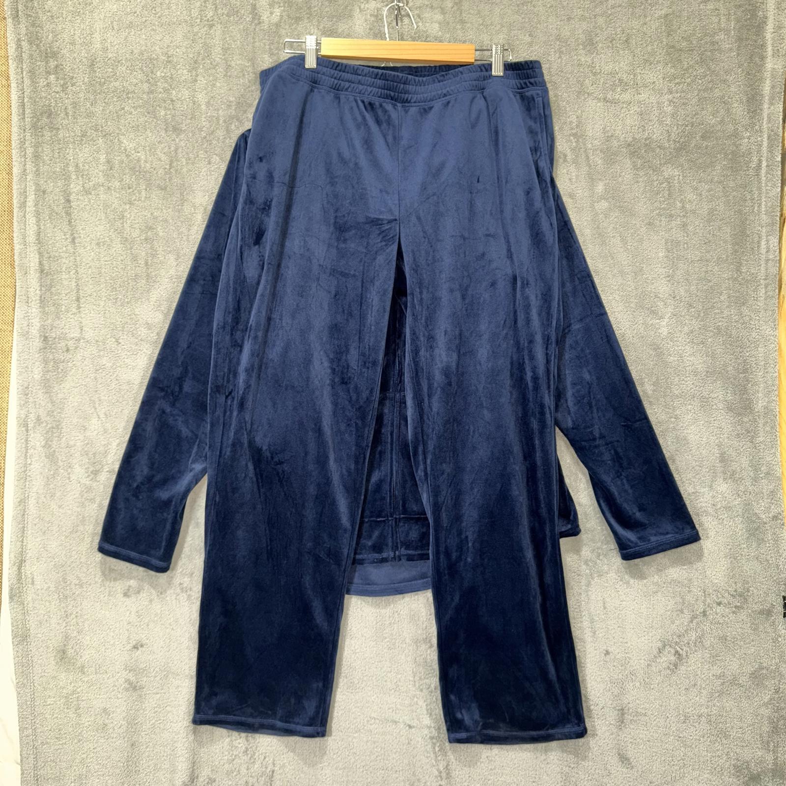 HUE Blue Velour Lounge Set – Zip Hoodie & Wide Leg Pants, Women's Size L