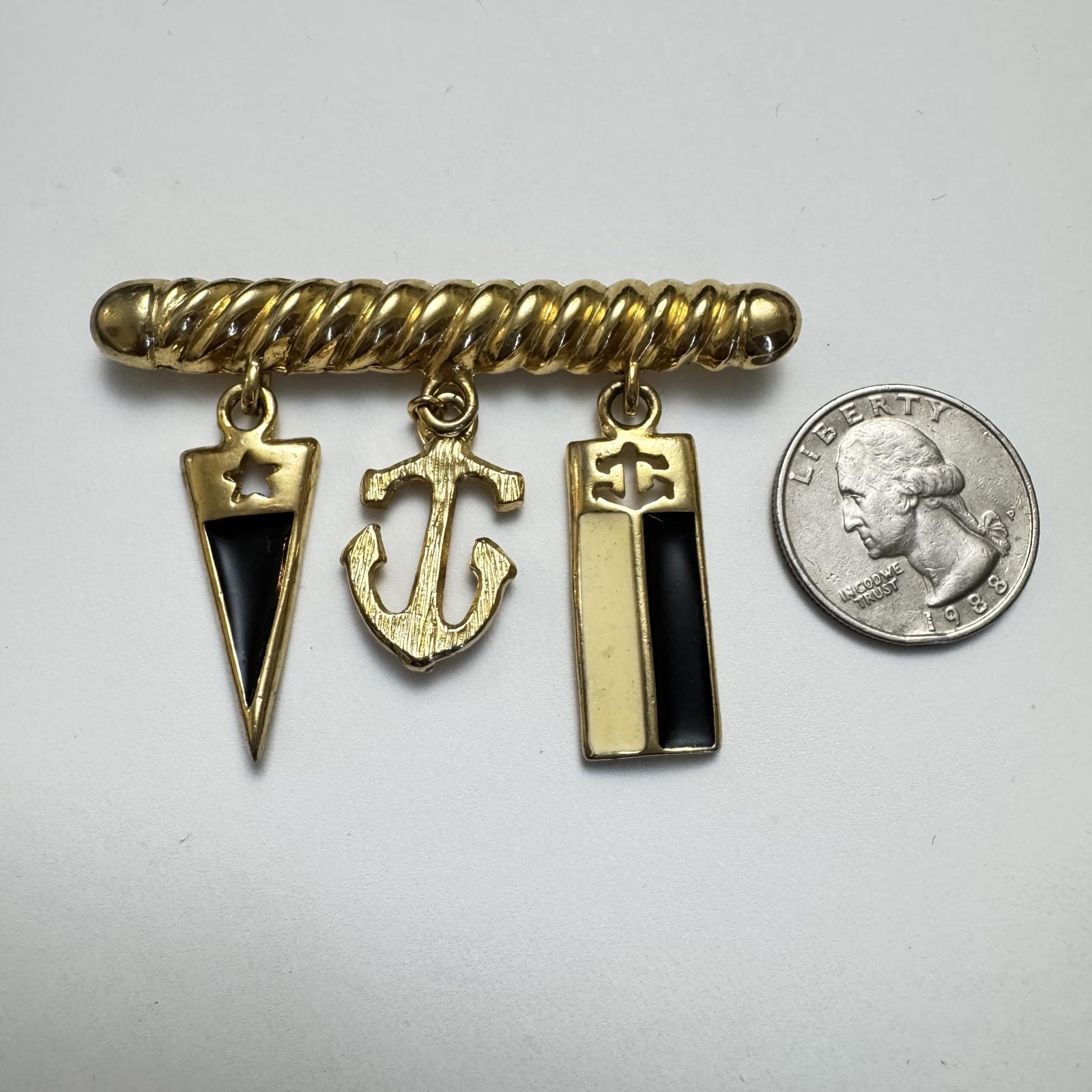  Vintage Nautical Charm Brooch – Maritime Jewelry with Black Accents