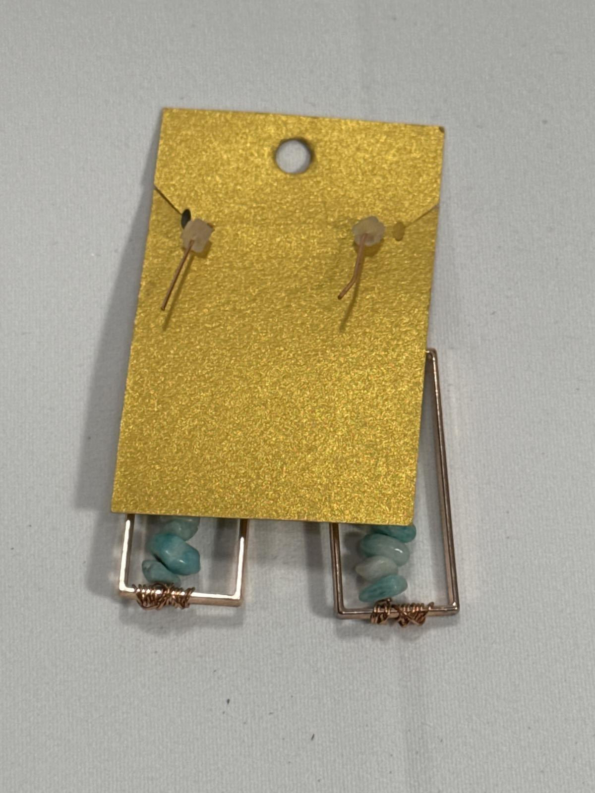 Handcrafted Artisan Aqua Natural Stones and Copper Color wire