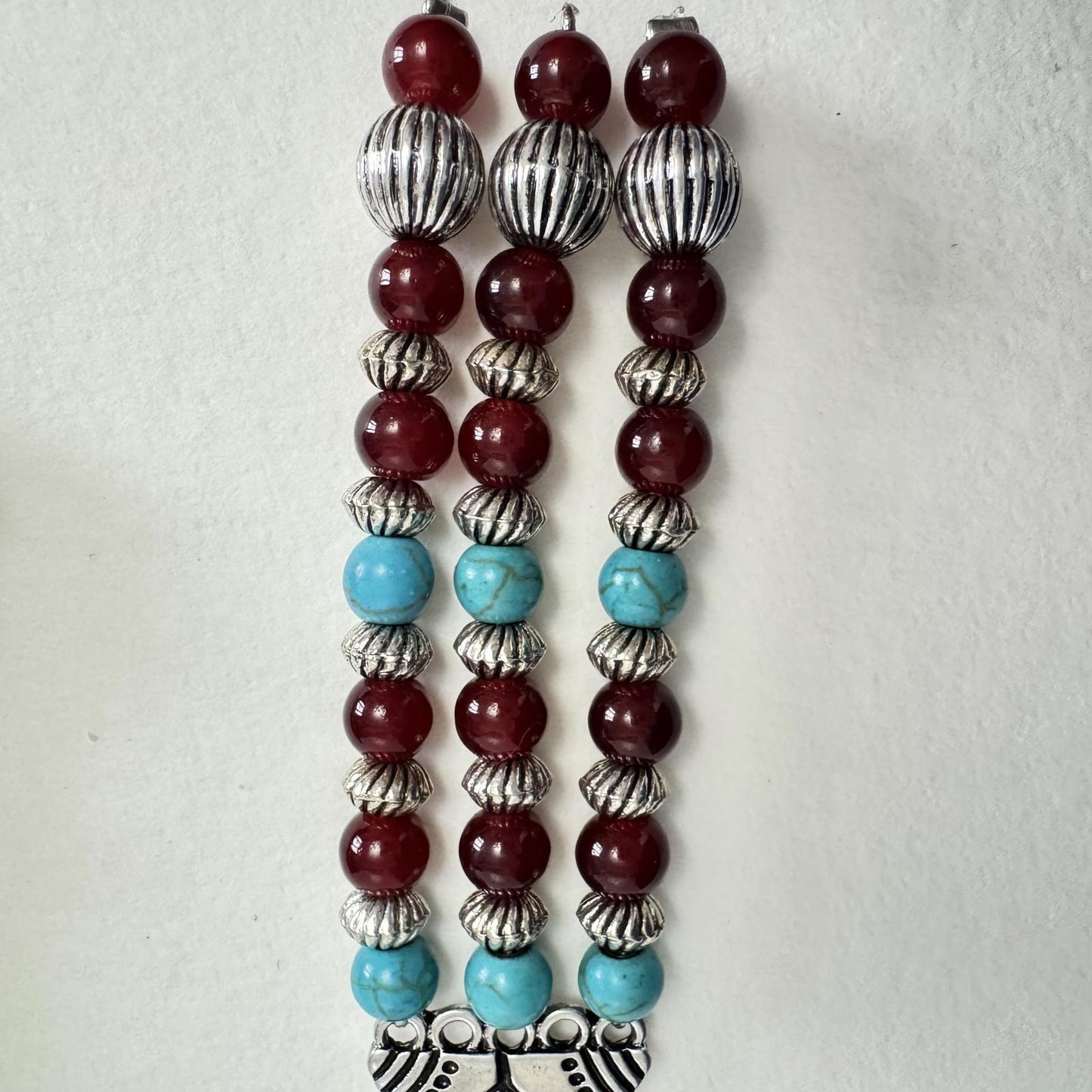 Boho Dangle Earrings with Turquoise & Red Beads – Festival Jewelry