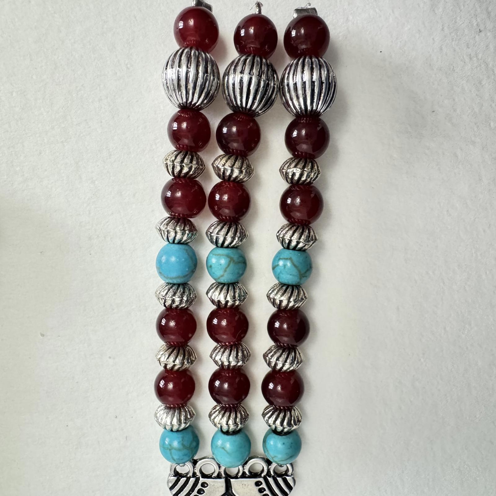 Boho Dangle Earrings with Turquoise & Red Beads – Festival Jewelry