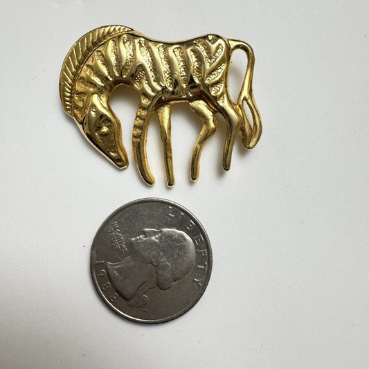 Vintage Gold Zebra Brooch – Safari Animal Statement Pin