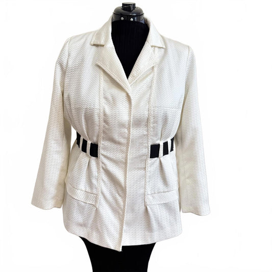 Allison Woods Buttercream White Blazer Women’s 14W Textured Jacket Career Chic