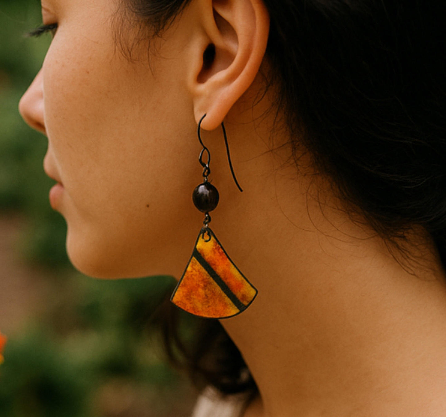 Handcrafted Geometric Earrings with Vibrant Enamel Design