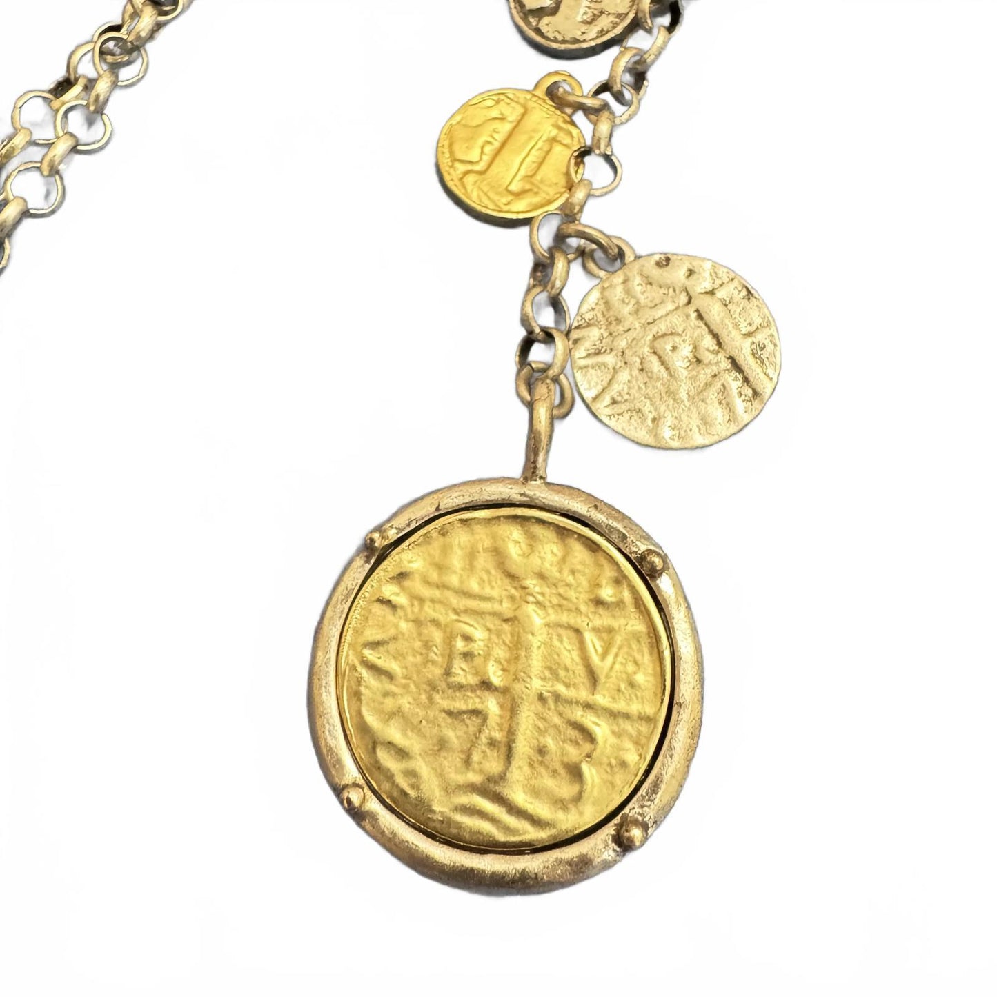 Chico's Unique Layered Y Drop Coin Necklace BoHo Style Statement Multi-Tone