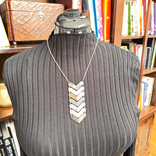 Chevron Pendant Necklace Mixed Metal Gold Silver Bronze Statement Jewelry