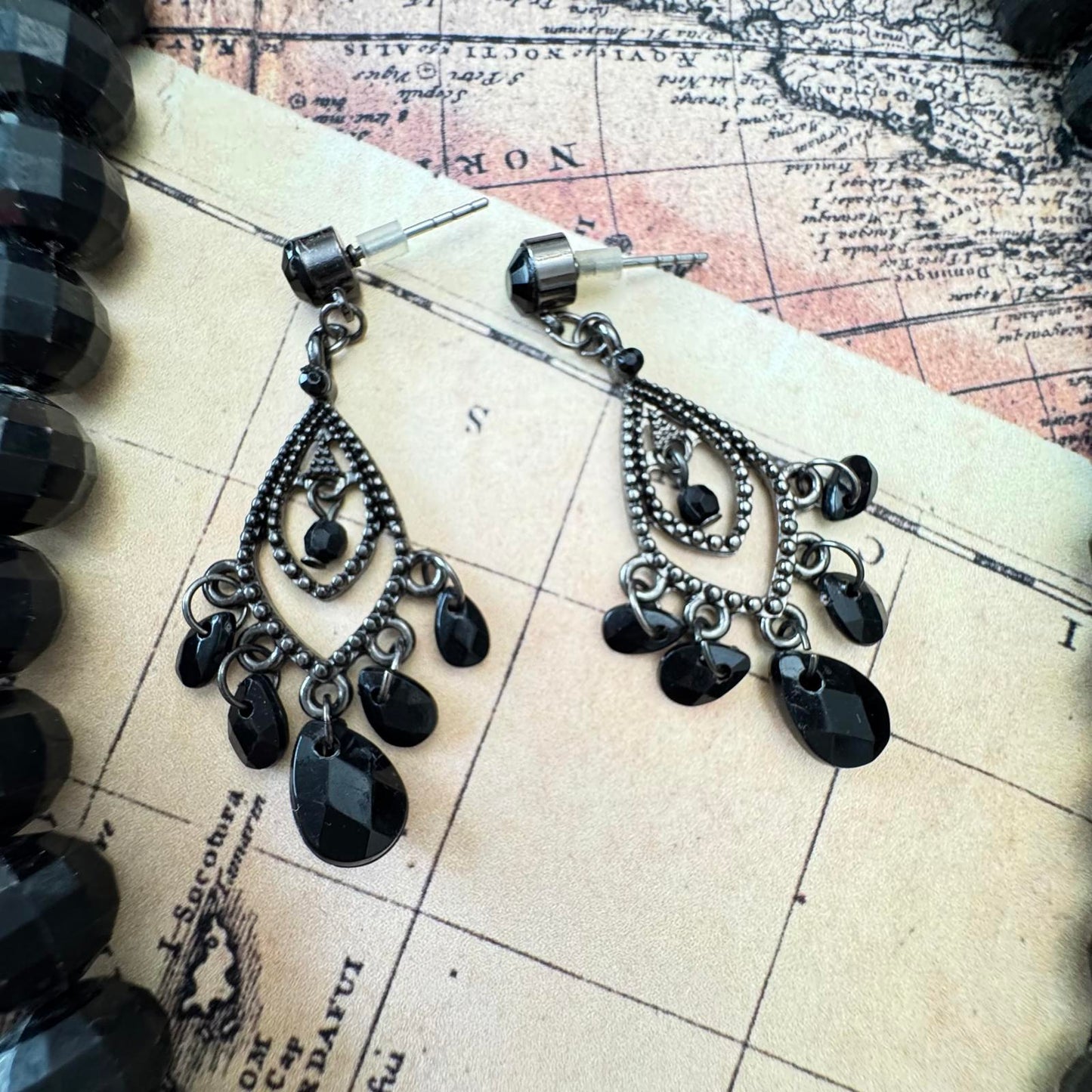 Elegant Black Beaded Necklace and Coordinating Earring Set