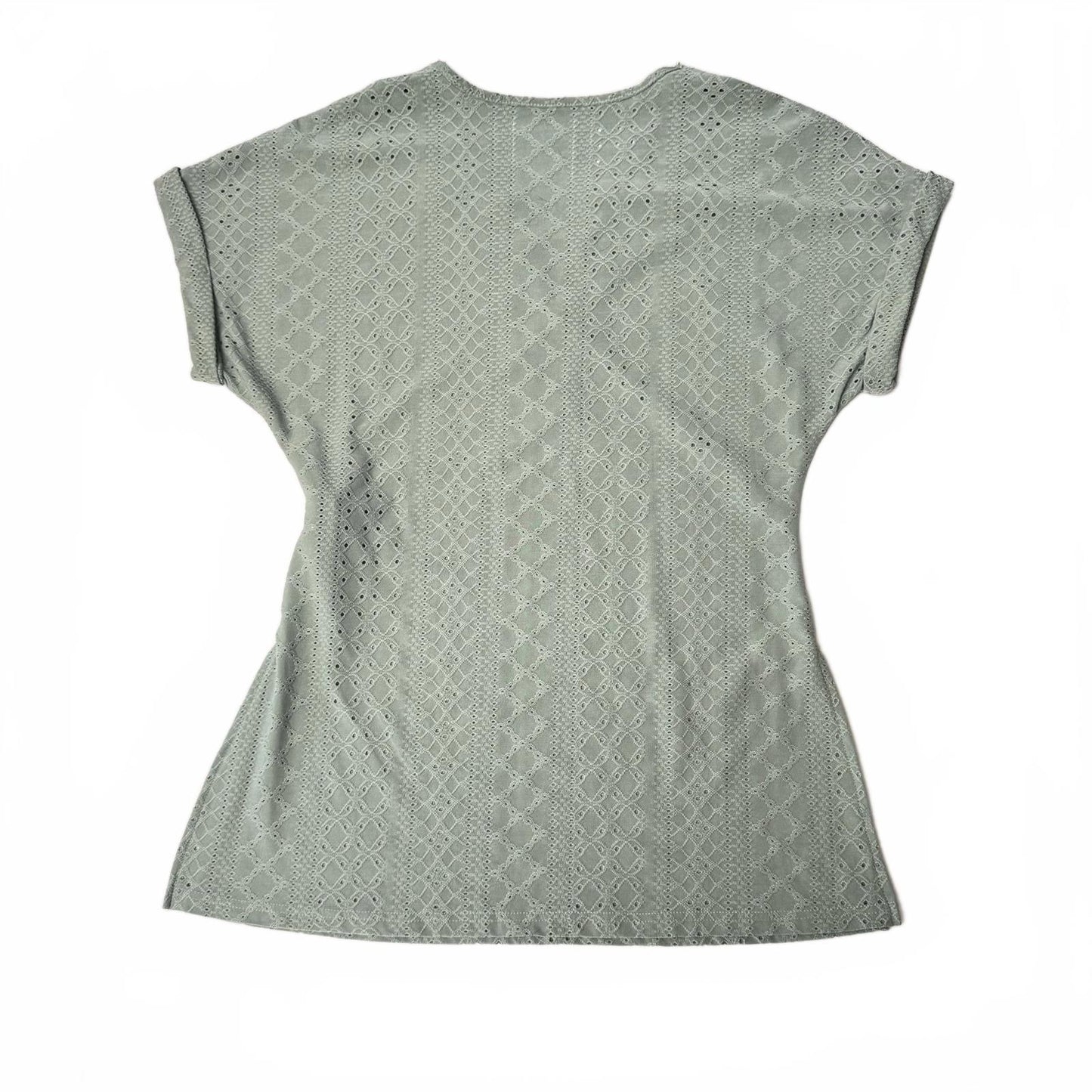 SHEIN Mint Green Blouse Women’s L Crochet Lace V-Neck Short Sleeve Eyelet Top