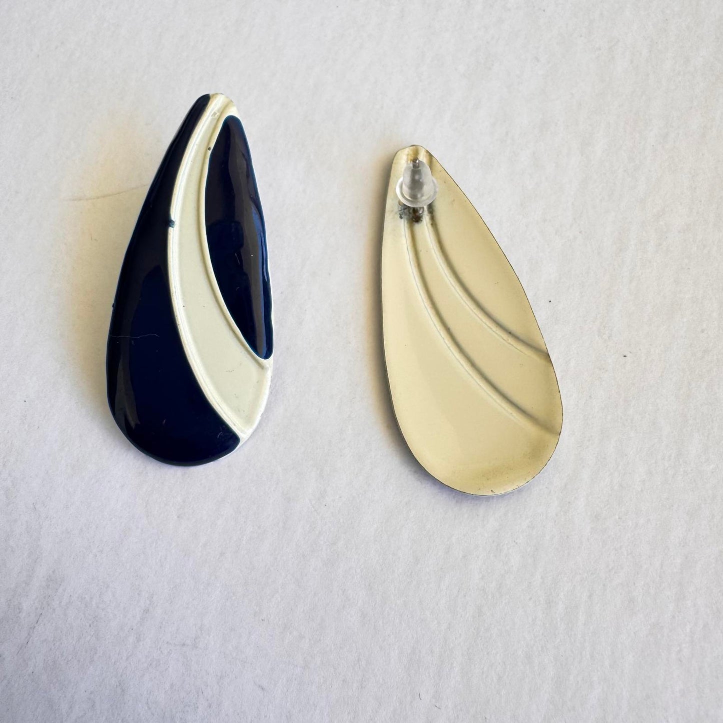 Vintage Elegant Navy and White Drop Enamel Earrings