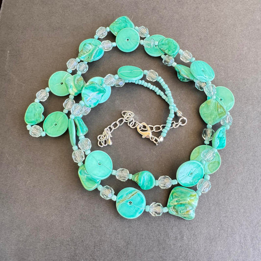 Elegant Turquoise Color Shell Beaded Necklace Beachy Boho