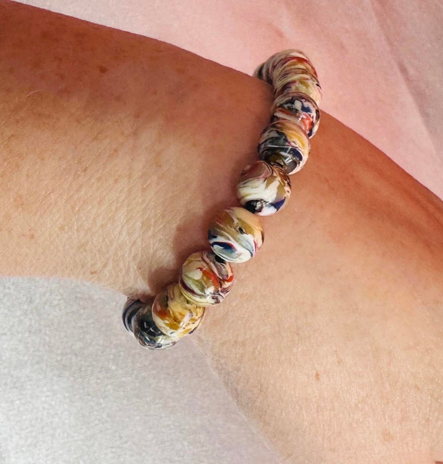 Beaded Colorful Marbled Stretch Bracelet